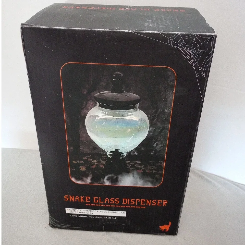 Snake Glass Dispenser 1 Gallon Halloween Gothic Skull‎ Iridescent Black Open Box